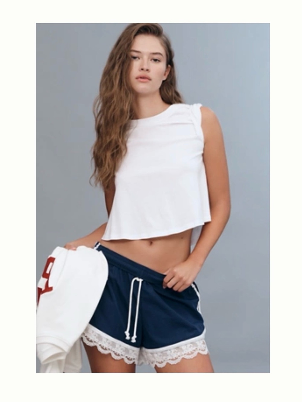 Anthropologie Daily Practice Women's Navy Lace-Trim Lounge Shorts